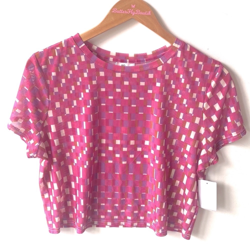 (A6) BP. Sheer Checkered‎ shortsleeved crop top, Size 1X, NWT
